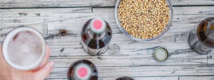 food and beer on a table