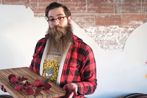 bearded man with beets