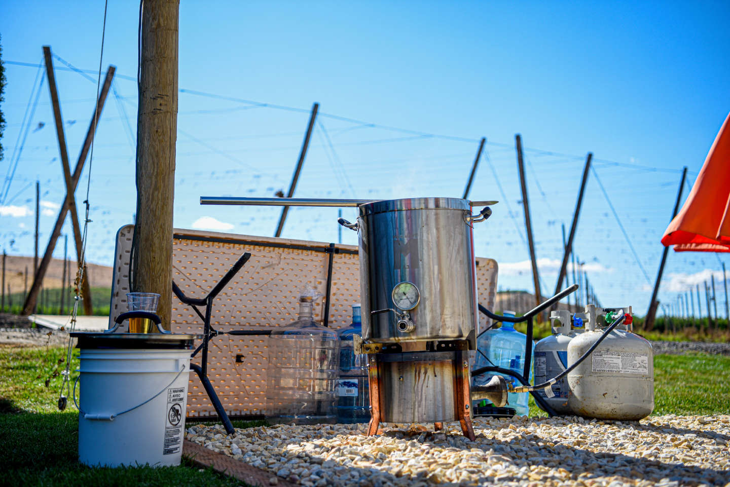 homebrewing equipment outside
