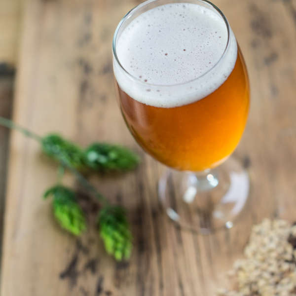 glass of IPA with hops and malt