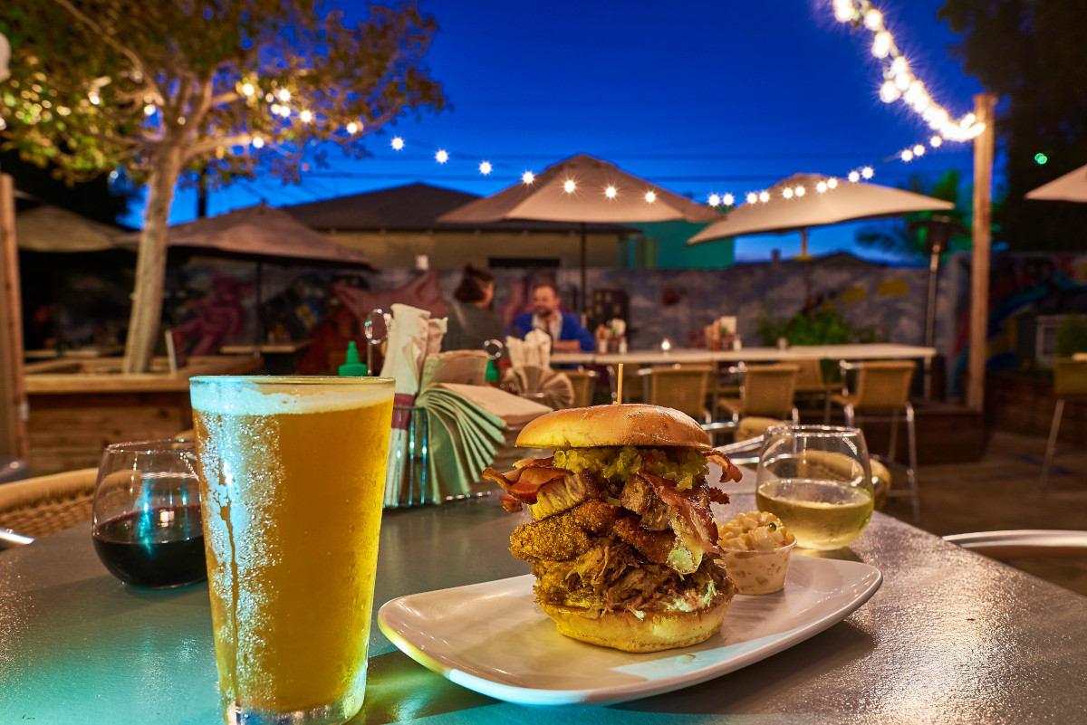 beer and a sandwhich in San Diego