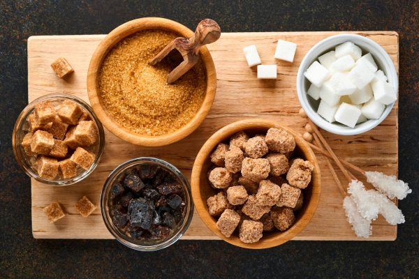 different types of sugar on a table