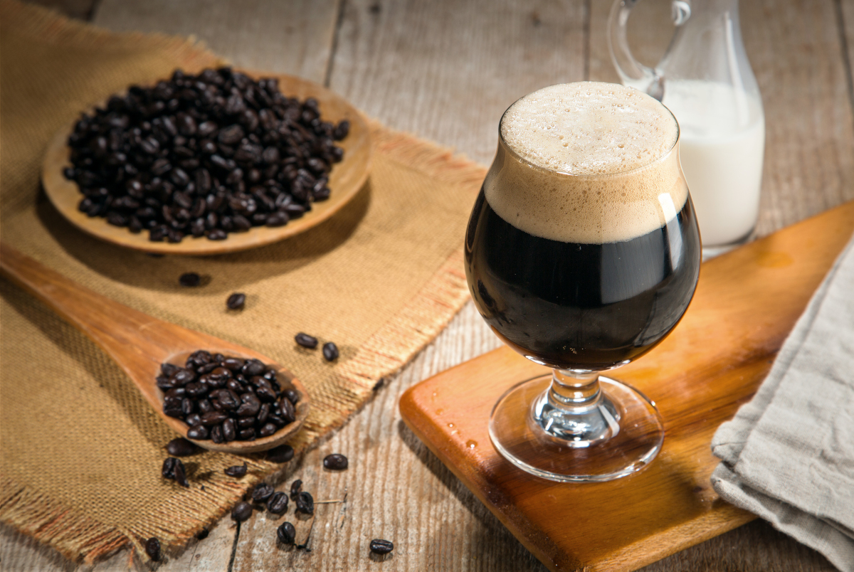 coffee beer alongside coffee beans