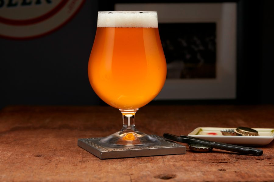 pale-gold-colored beer in a tulip glass